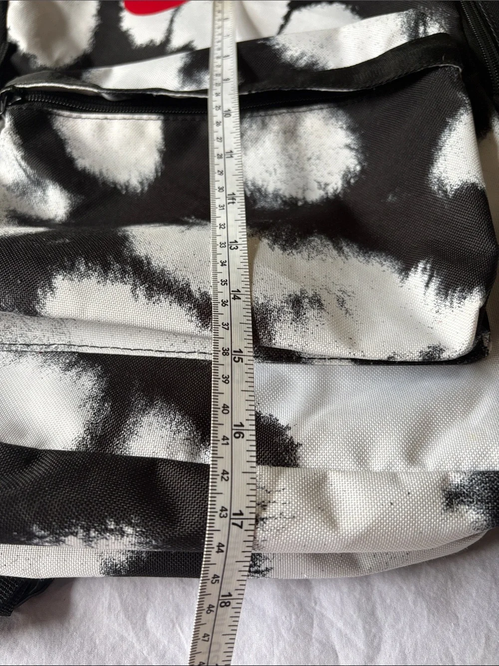 Nike Black & White Graphic Backpack with Red Swoosh